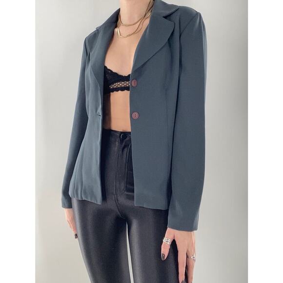 Vintage 90s Rampage Blue Gray Button Down Blazer Size 3 (Small) - Picture 2 of 5